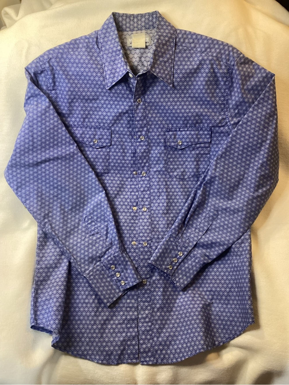 Wrangler Wrancher Men's Blue Print Pearl Button-Down Western Shirt Size Large